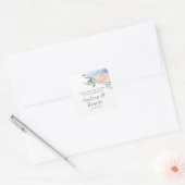 Dusty Blue en Pink Floral Wedding Vierkante Sticker (Envelop)