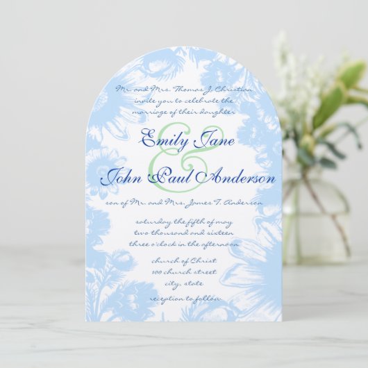 Dusty Blue en Pistachio Green Wedding Kaart (Staand voorkant)