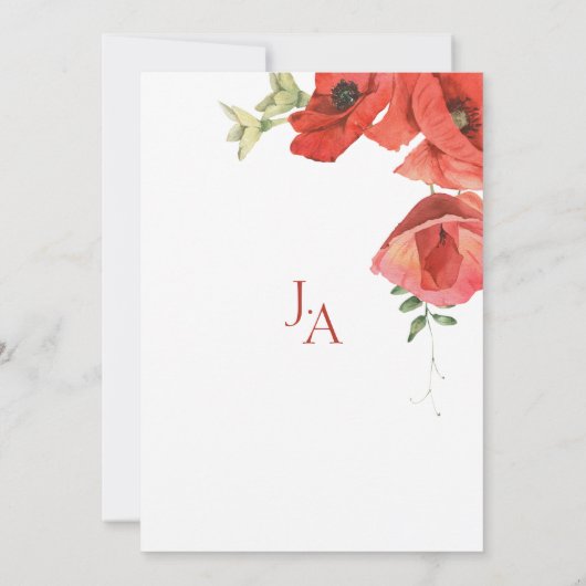 Dusty Blue en Red Poppies bruiloft uitnodiging (Achterkant)