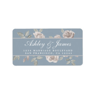 Dusty Blue en Roos Floral Wedding Return Adres Etiket