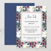 Dusty Blue en Roos Flowers Moederdag Brunch Kaart (Voorkant / Achterkant)