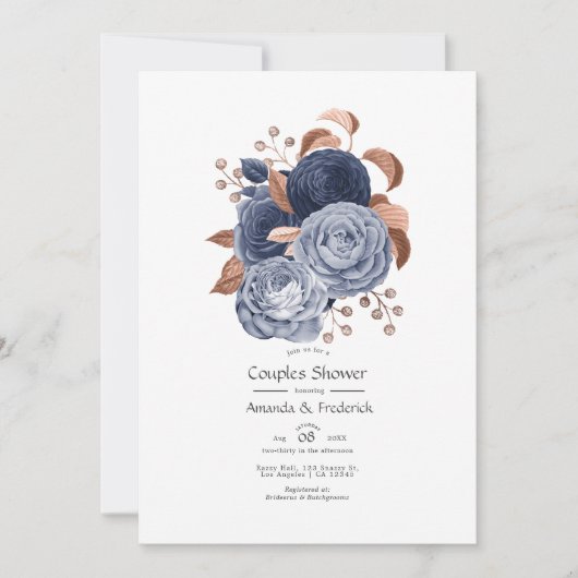 Dusty Blue en Roos Gold Floral Couples Shower Kaart (Voorkant)