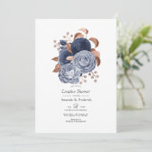 Dusty Blue en Roos Gold Floral Couples Shower Kaart (Staand voorkant)