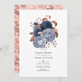Dusty Blue en Roos Gold Floral Couples Shower Kaart