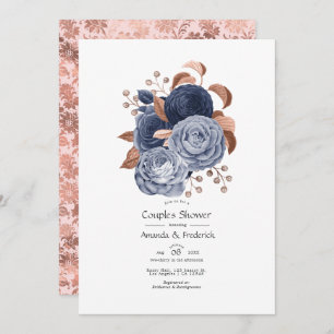 Dusty Blue en Roos Gold Floral Couples Shower Kaart