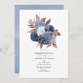 Dusty Blue en Roos Gold Floral Engagement Party Kaart