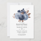 Dusty Blue en Roos Gold Floral Rehearings Dinner Kaart (Voorkant)