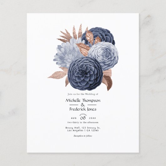 Dusty Blue en Roos Gold Floral Wedding Flyer (Voorkant)