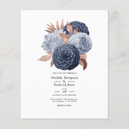 Dusty Blue en Roos Gold Floral Wedding Flyer