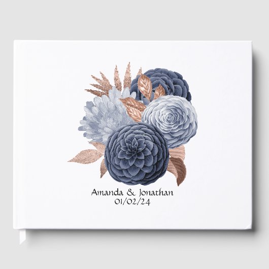 Dusty Blue en Roos Gold Floral Wedding Gastenboek (Voorkant)