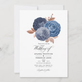 Dusty Blue en Roos Gold Floral Wedding Invitation Kaart (Voorkant)