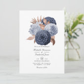 Dusty Blue en Roos Gold Floral Wedding Kaart (Staand voorkant)
