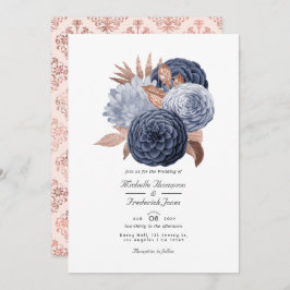 Dusty Blue en Roos Gold Floral Wedding Kaart