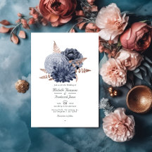 Dusty Blue en Roos Gold Floral Wedding QR Code in