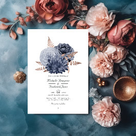 Dusty Blue en Roos Gold Floral Wedding QR Code in Kaart