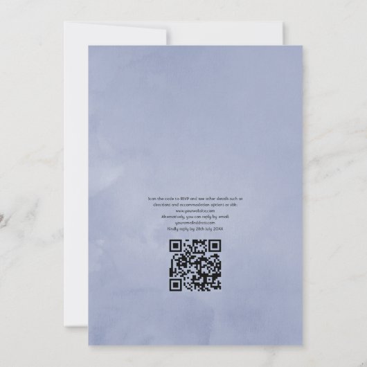 Dusty Blue en Roos Gold Floral Wedding QR Code in Kaart (Achterkant)