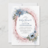 Dusty Blue en Roos Gold Glitter Baby shower Kaart (Voorkant)