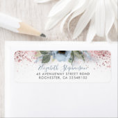 Dusty Blue en Roos Gold Glitter Floral Trendy Etiket (Insitu)