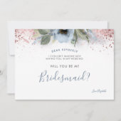 Dusty Blue en Roos Gold, je wordt mijn bruidsmeisj Kaart (Voorkant)