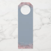 Dusty Blue en Roos Gouden Glitter Modern Bruiloft Flessenhanger (Achterkant)