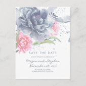 Dusty Blue en Roos Quartz Floral Save the Date Aankondigingskaart (Voorkant)