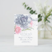 Dusty Blue en Roos Quartz Floral Save the Date Aankondigingskaart (Staand voorkant)