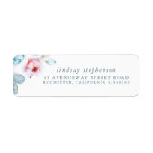 Dusty Blue en roze bloemen elegante Waterverf Etiket (Voorkant)
