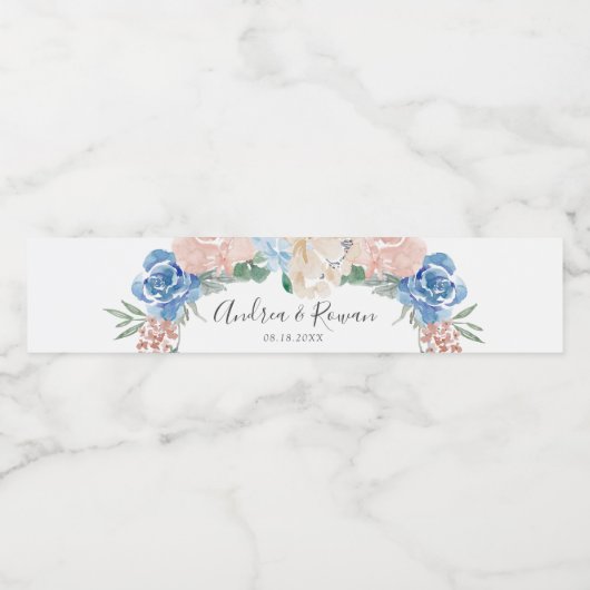 Dusty Blue en Roze flesetiket Waterfles Etiket (Enkel label)