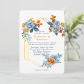 Dusty Blue en Rusty Peony Floral Wedding Kaart (Staand voorkant)