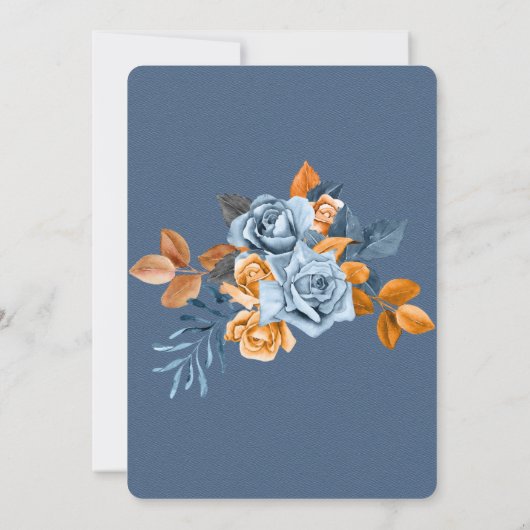 Dusty Blue en Rusty Peony Floral Wedding Kaart (Achterkant)