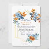 Dusty Blue en Rusty Peony Floral Wedding Kaart (Voorkant)