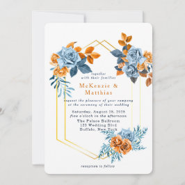 Dusty Blue en Rusty Peony Floral Wedding Kaart
