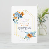 Dusty Blue en Rusty Peony Floral Wedding Kaart (Staand voorkant)