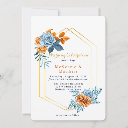 Dusty Blue en Rusty Peony Floral Wedding Kaart (Voorkant)