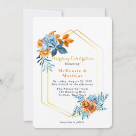 Dusty Blue en Rusty Peony Floral Wedding Kaart