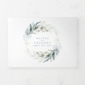 Dusty Blue en Sage Elegant Greenery Wedding Drieluik Uitnodiging (Cover)