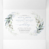 Dusty Blue en Sage Elegant Greenery Wedding Drieluik Uitnodiging (Binnenkant midden)
