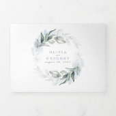 Dusty Blue en Sage Elegant Greenery Wedding Drieluik Uitnodiging (Cover)