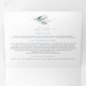 Dusty Blue en Sage Elegant Greenery Wedding Drieluik Uitnodiging (Binnenzijde eerst)