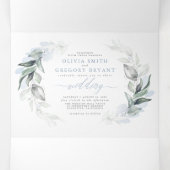 Dusty Blue en Sage Elegant Greenery Wedding Drieluik Uitnodiging (Binnenkant midden)