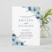 Dusty Blue en Sage Green Bruiloft Kaart (Staand voorkant)