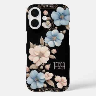 Dusty Blue en Shell Pink Floral Band iPhone 16 Hoesje