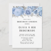 Dusty Blue en Silver Floral Bridesmaides Luncheon Kaart (Voorkant)