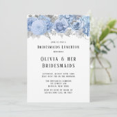 Dusty Blue en Silver Floral Bridesmaides Luncheon Kaart (Staand voorkant)