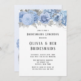Dusty Blue en Silver Floral Bridesmaides Luncheon Kaart