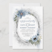 Dusty Blue en Silver Floral Engagement Party Kaart (Voorkant)