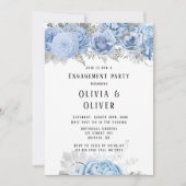 Dusty Blue en Silver Floral Engagement Party Kaart (Voorkant)
