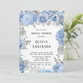 Dusty Blue en Silver Floral Vrijgezellenfeest Invi Kaart (Staand voorkant)