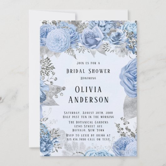 Dusty Blue en Silver Floral Vrijgezellenfeest Kaart (Voorkant)