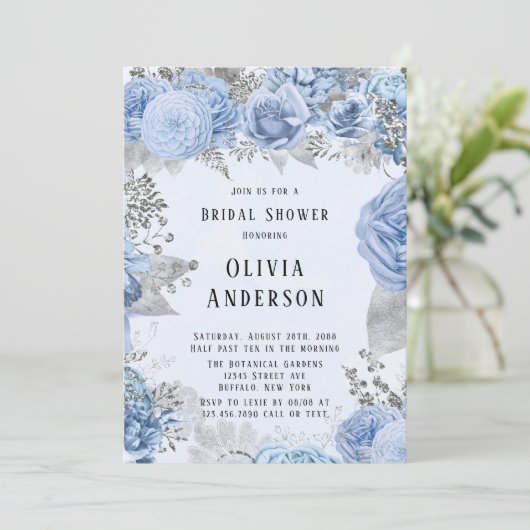 Dusty Blue en Silver Floral Vrijgezellenfeest Kaart (Staand voorkant)